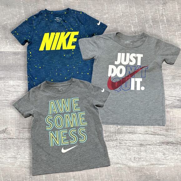 Nike Boys Short Sleeve T Shirt Bundle 4T Swoosh Logo Teal Grey Dri Fit - Picture 1 of 5